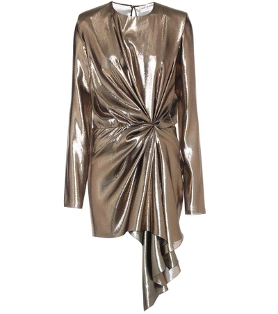 Saint Laurent Asymmetric Draped Silk-blend Lamé Mini Dress In Gold