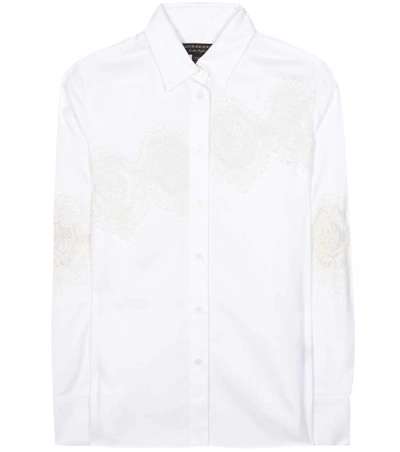 Burberry Lace Cutwork Herringbone Cotton Shirt In White