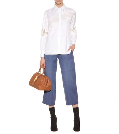 Shop Burberry Lace-panelled Herringbone Shirt In White