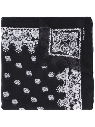Saint Laurent Paisley-print Cashmere & Silk Scarf In Black White