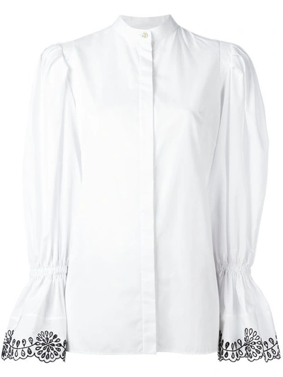 Alexander Mcqueen Broderie-anglaise Trimmed Cotton Blouse In White