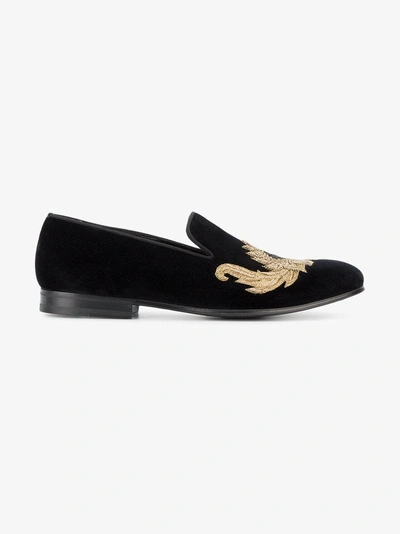 Shop Alexander Mcqueen Embroidered Loafers In Black