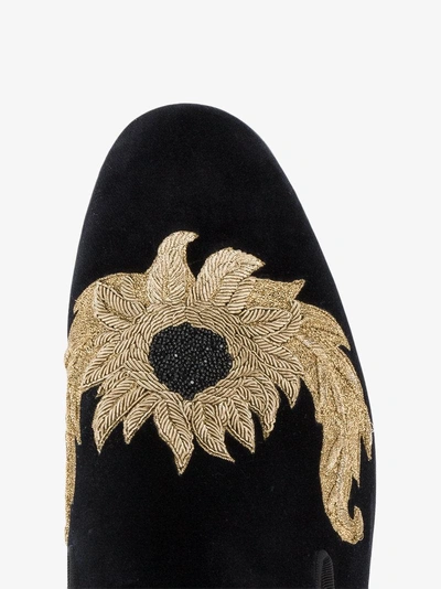 Shop Alexander Mcqueen Embroidered Loafers In Black