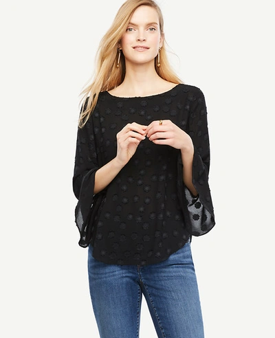 Ann Taylor Clip Dot Fluted Sleeve Blouse In Black