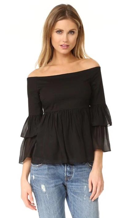 Rachel Zoe Charlotte Off-the-shoulder Babydoll Top, Black In 黑色