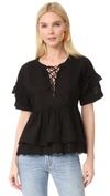 The Kooples Embroidered Lace-up Shirt In Black