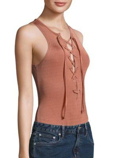 Shop Tularosa Nile Lace-up Bodysuit In Blush