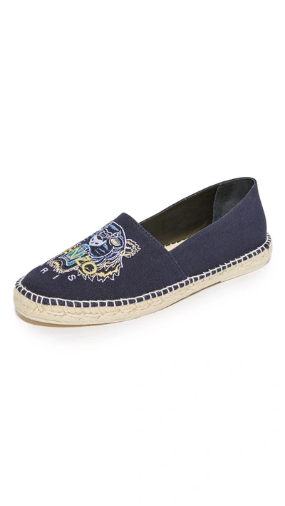 Shop Kenzo Slit Tiger Head Canvas Espadrilles In Navy