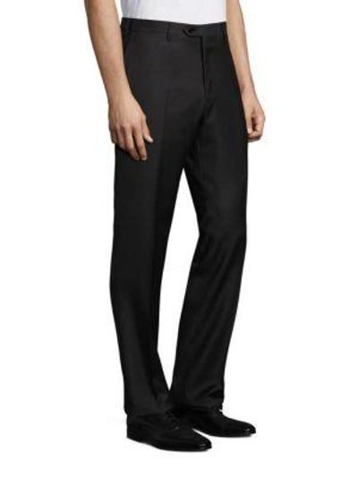 Shop Brioni Solid Wool Trousers In Black-grey