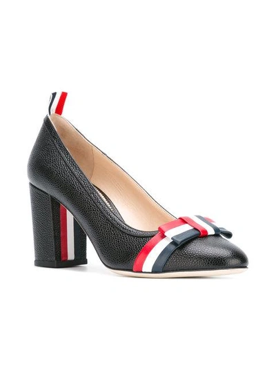Shop Thom Browne Medium Block Heel With Red, White And Blue Leather Bow In Pebble Grain In Black