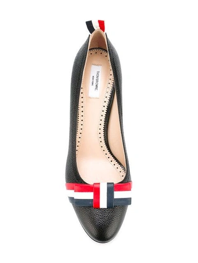 Shop Thom Browne Medium Block Heel With Red, White And Blue Leather Bow In Pebble Grain In Black