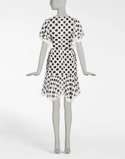 Shop Dolce & Gabbana Printed Chiffon Silk Dress With Lace Details In Polka Dot Print