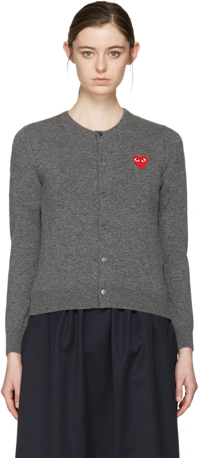 Shop Comme Des Garçons Play Comme Des Garcons Play Grey Wool Heart Patch Cardigan In 3 Grey