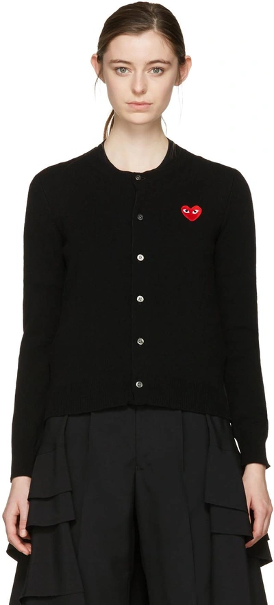 Shop Comme Des Garçons Play Black Wool Heart Patch Cardigan