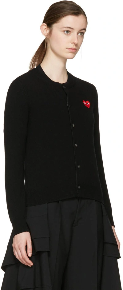 Shop Comme Des Garçons Play Black Wool Heart Patch Cardigan