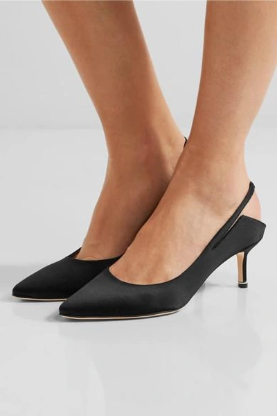 Shop Vetements Manolo Blahnik Satin Slingback Pumps In Black