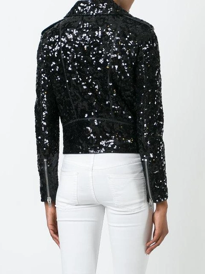 Shop Saint Laurent Sequin Biker Jacket In Black