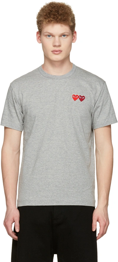 Comme Des Garçons Play Comme Des Garcons Play Grey And Red Double Heart T-shirt In 3 Grey