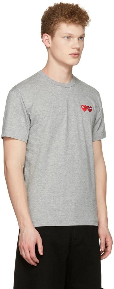 Shop Comme Des Garçons Play Grey Double Hearts T-shirt
