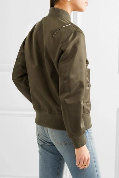 Shop Valentino The Rockstud Satin Bomber Jacket In Army Green