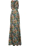 CUSHNIE ET OCHS Christina cutout floral-print silk-charmeuse gown
