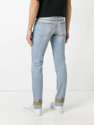 Shop Palm Angels Gold-tone Piping Skinny Jeans - Blue