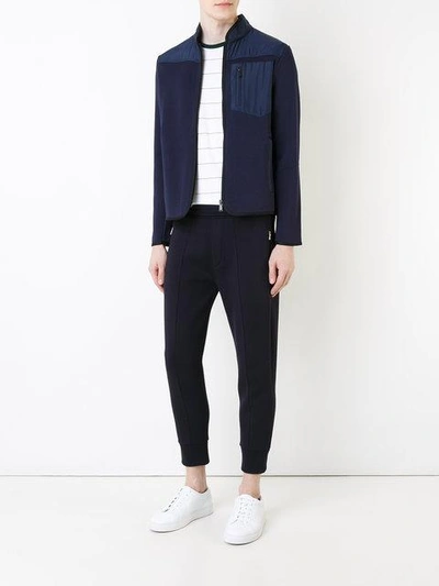 Shop Kent & Curwen Contrast Panel Zip Cardigan In Blue