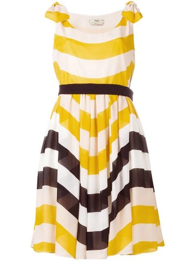 Shop Fendi Stripe Pleated Dress In Neutrals