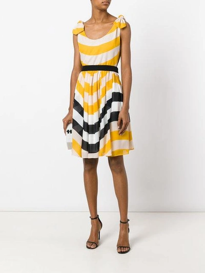 Shop Fendi Stripe Pleated Dress In Neutrals