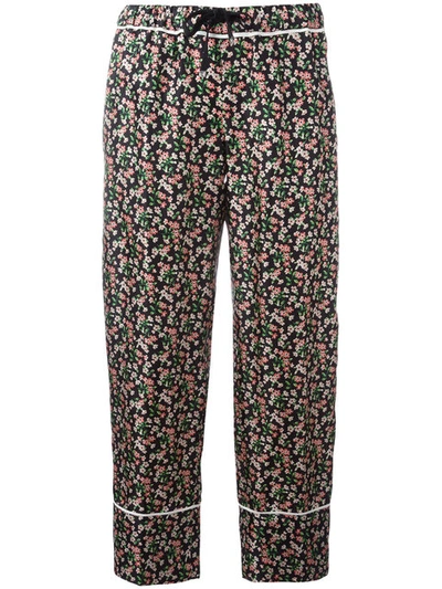 Moncler Floral Print Cropped Trousers - Black