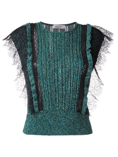 Valentino Cotton Sweater With Lace In Green