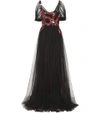Gucci Embellished Embroidered Tulle Gown In Black
