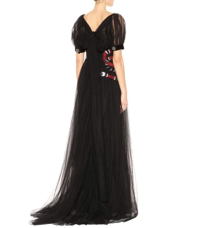 Shop Gucci Embellished Tulle Gown In Black