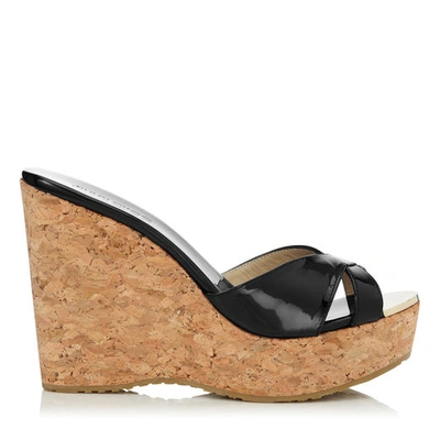Jimmy Choo Perfume 120 Patent Leather And Cork Wedge Sandals In Black