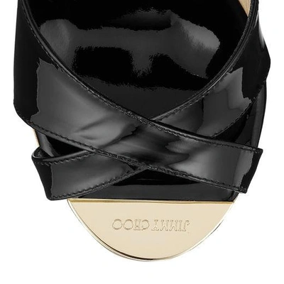 Shop Jimmy Choo Perfume Black Patent Leather Cork Wedge Sandals