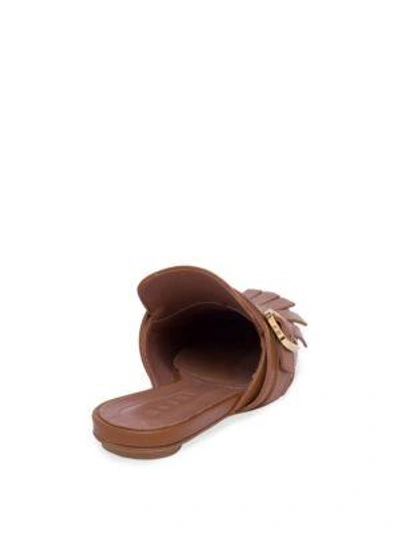 Shop Marni Leather Tassel Slides In Marron