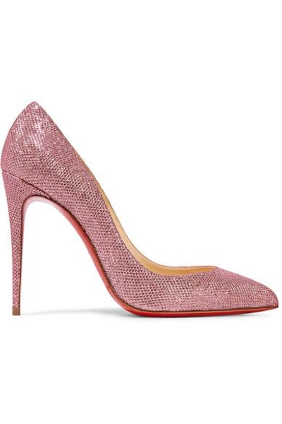 Shop Christian Louboutin Pigalle Follies 100 Glittered Canvas Pumps In Baby Pink