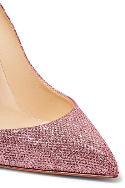 Shop Christian Louboutin Pigalle Follies 100 Glittered Canvas Pumps In Baby Pink