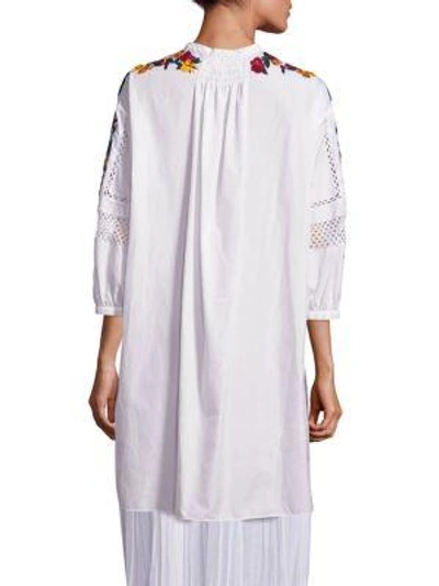 Shop Valentino Embroidered Beaded Cotton Tunic In White Multi