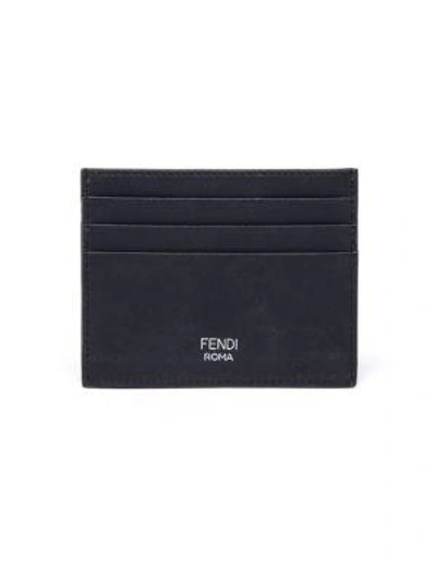 Shop Fendi Monster Leather Card Case In Blue Grey
