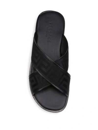 Shop Versace Greca Crisscross Slides In Black
