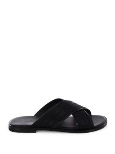 Shop Versace Greca Crisscross Slides In Black