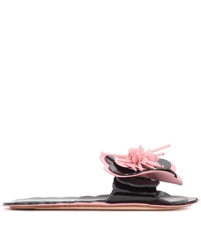 Shop Miu Miu Patent Leather Slip-on Sandals In Eero