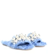 MIU MIU Embellished faux fur slippers
