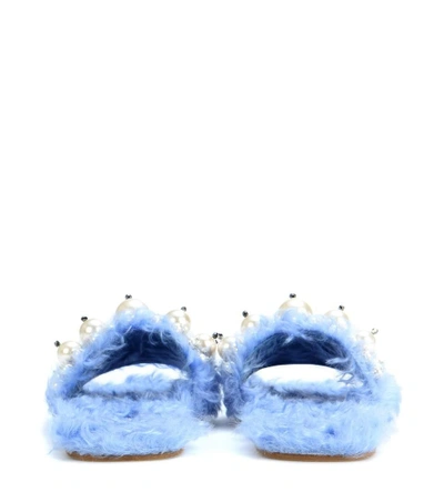 Shop Miu Miu Embellished Faux Fur Slippers In Cielo