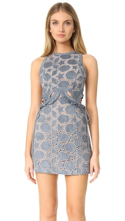 Self-portrait Cutwork Star Suede? Mini Dress, Blue ModeSens