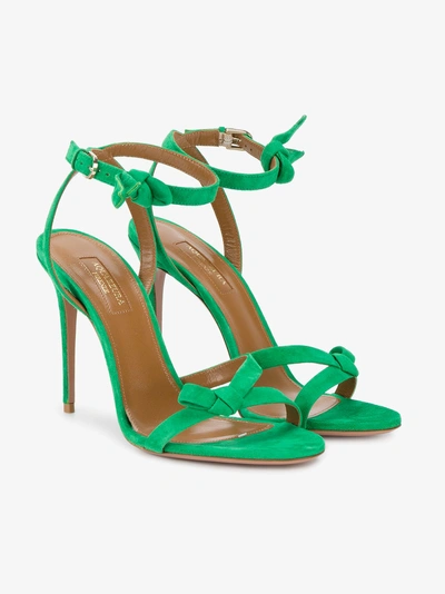 Aquazzura Passion Bow-embellished Suede Sandals In Apple-green