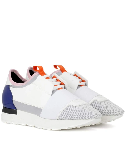 Balenciaga Race Runner Leather, Mesh And Neoprene Sneakers In Bl Gr Ro Bl|bianco