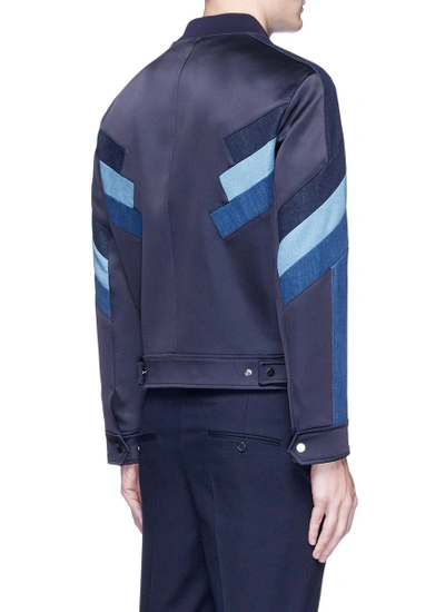 Shop Neil Barrett 'retro Modernist' Denim Patch Bomber Jacket