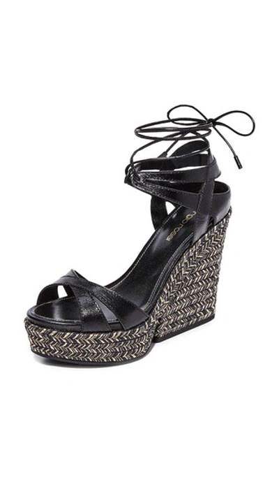 Sergio Rossi Bilbao Leather Espadrille Wedge Sandal, Black